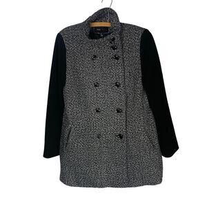 MNG (Mango) Black Colorblock Tweed Funnel Neck Peacoat - Size S